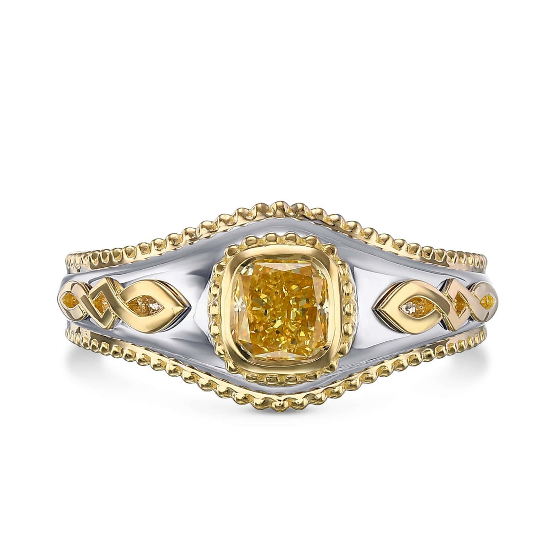 Men's Fancy Intense Yellow Cushion Solitaire Diamond Ring Brand Ring