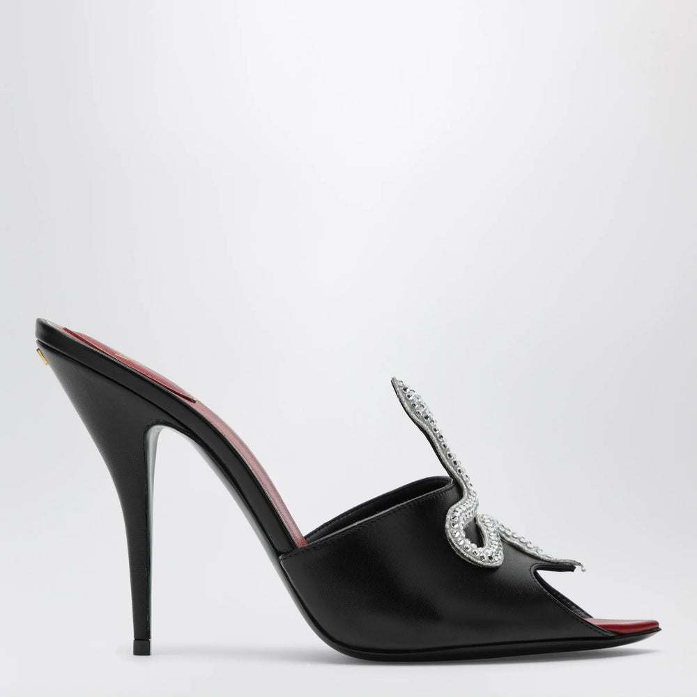 Valentino Garavani - Black Coeur Vipère slide sandals in goatskin Brand Sandals 36 IT