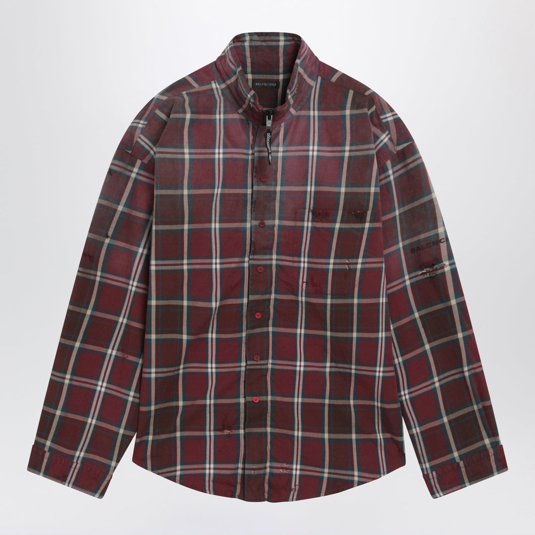 Shirts & Tops Balenciaga - Burgundy plaid cotton-blend flannel zip shirt Brand