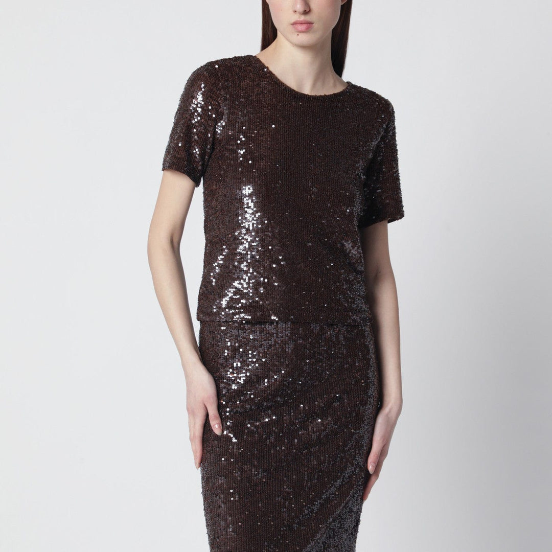 Shirts & Tops Brown sequin knit top Brand
