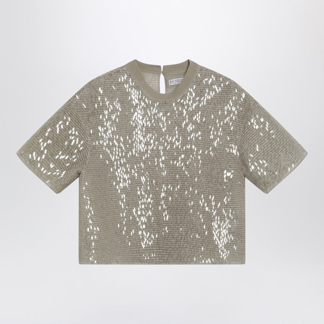 Shirts & Tops Brunello Cucinelli - Dazzling Cascade Embroidery T-shirt in Crispy silk Brand