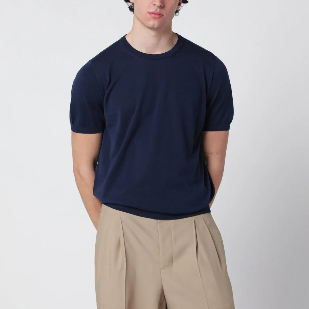 Drumohr - Blue cotton crewneck sweater Brand Shirts &amp; Tops 48 IT