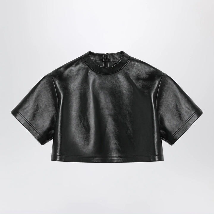 Balenciaga - Black Cropped Leather Top Brand Topwear 38  FR